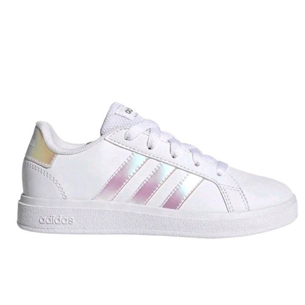 Adidas Grand Court Kids Shoes Size 3 White Iridescent Stripes GY2327 Sneaker